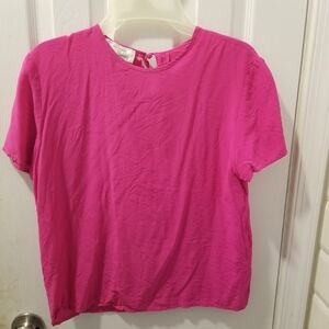 VTG Silk Studio By Claude Bennett Bright Hot Pink Short Sleeve  100%Silk Blouse